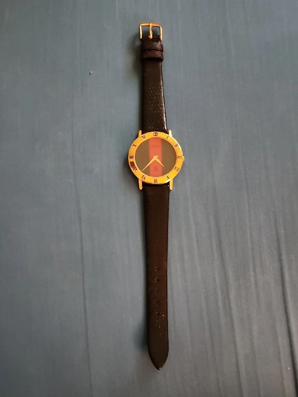 Gucci Watch with Gold Case and Red-Green Dial